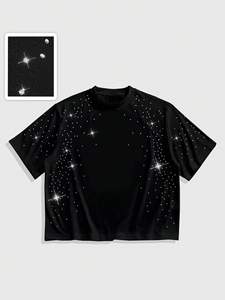 300 GSM Compressed <b>Men's</b> <b>shirts</b> Organic Cotton <b>Silver</b> Rhinestone Custom Print Oversized T <b>Shirt</b> Casual Knitted Streetwear Tee - Product Image 3