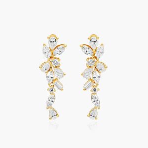 Boucles d'oreilles pendantes en or jaune 14 carats avec diamants de laboratoire de forme marquise florale - Product Image 1