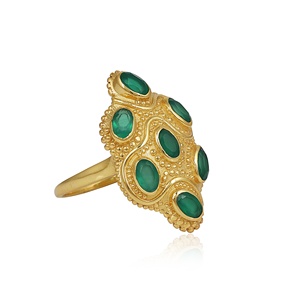 <b>Gold</b> Plated Multi Green Onyx Statement <b>Ring</b> for Women Vintage Handmade Oval Green Onyx Cluster <b>Cocktail</b> <b>Ring</b> - Product Image 1