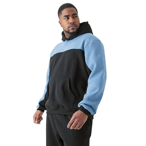 <b>Mens</b> Black and Blue Color Block Hooded Tracksuit SetFull Sleeve <b>Pullover</b> Sweatshirt with Kangaroo Pocket and Matching - Product Image 2