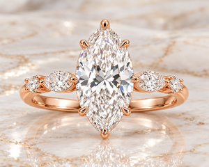 Bague de fiançailles et de mariage de luxe en or massif 14 carats avec diamant de laboratoire taille marquise certifié IGI de 2,50 carats et pierres latérales taille marquise - Product Image 1