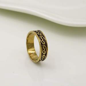 Antique Gold Plated Brass <b>Ring</b> With <b>Celtic</b> Pattern Unisex Vintage Style Plain Band <b>Ring</b> Daily Wear Jewelry - Product Image 3