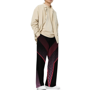 Pantalon de jogging pour femme à imprimé géométrique, coupe large, taille élastique, longueur intégrale, en maille extensible, style sportswear, design dégradé noir et rouge - Product Image 5