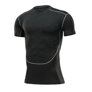 Camiseta Deportiva de Manga Corta para Hombre, Corte Ajustado, Estilo Raglán, Patrón Geométrico, Secado Rápido, Cuello Redondo, Negra, Poliéster - Product Image 4