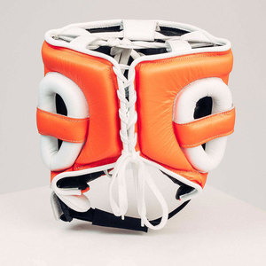 Boxing <b>Head</b> Guard PU Leather Orange White Protective Gear with Hook & Loop Closure for Adults Unisex Universal Use - Product Image 2