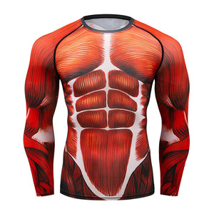 Haut de sport pour homme à manches longues, de qualité supérieure, imprimé par sublimation, motif musculaire, rouge, séchage rapide, en polyester - Product Image 1