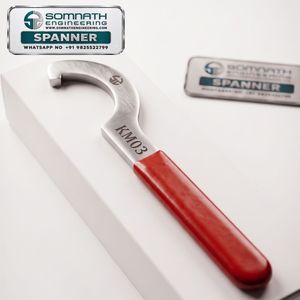 SOMNATH ENGINEERING KM03 C-TYPE HOOK SPANNER SPRING STEEL Chrome Plated Rectangular Laser Cut Mechanical Repair <b>Tool</b> Red Handle - Product Image 1
