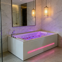 Baignoire Spa à Double Massage avec Cascade d'Eau et Lumières LED Colorées, Idéale pour Salles de Bain Luxueuses