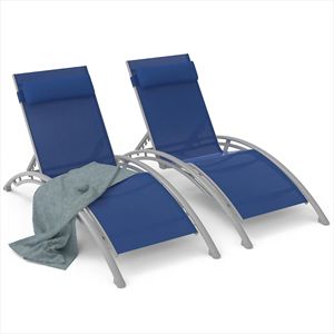 Set di 2 Sedie Reclinabili da Esterno con Schienale Regolabile e Cuscino Rimovibile, Lettini da Spiaggia per Interni/Esterni - Product Image 1
