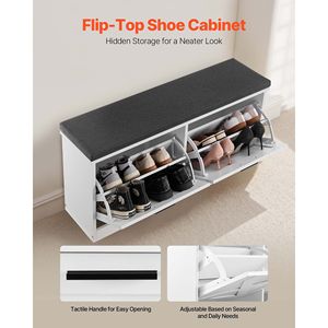 Banc de rangement à chaussures pour entrée de style farmhouse, 39,4 x 12,0 x 18,7 pouces, avec tiroirs rabattables, capacité de 440 lb, banc organisateur de chaussures étroit avec coussin - Product Image 4