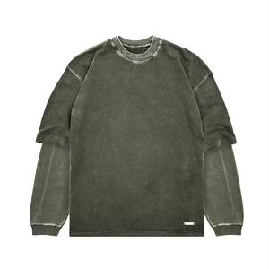 Camisetas Térmicas de Doble Capa 100% Algodón, Diseño Nuevo, Efecto Desteñido, Talla Grande, Camiseta Larga - Product Image 1