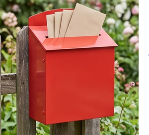 Boîte aux lettres murale artisanale en métal galvanisé rouge avec finition thermolaquée, style d'accès par le haut étanche pour usage extérieur - Product Image 6