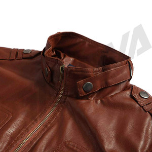 <b>Men's</b> Brown <b>Leather</b> Moto & casual <b>Jacket</b> Stand Collar Zipper Closure Slim Fit Autumn Regular Sleeve Solid Color - Product Image 6
