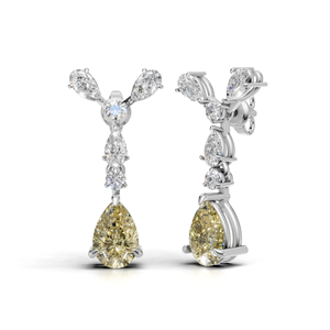 Boucles d'oreilles pendantes en or 18 carats avec diamant jaune taille poire et motif papillon en diamant blanc, certifiées IGI, bijoux de luxe pour mariage - Product Image 1