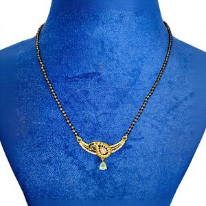Auténtico Mangalsutra de Oro Sólido de 22K para Mujer, Collar de Cuentas Negras de Oro Real con Colgante de Piedra Roja, Joyería Nupcial India - Product Image 1