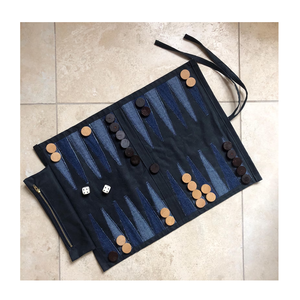 Portable Denim Fabric Roll up <b>Backgammon</b> Set Travel <b>Board</b> Game Luxury Handmade Denim Cloth <b>Backgammon</b> Table Games For Adults - Product Image 1
