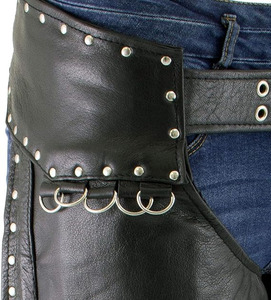 Women Samroz Sports SP-500-01 Premium Leather Sleeveless Motorcycle Chaps Adjustable <b>Belt</b> <b>Studs</b> D-Rings Fully Lined All Seasons - Product Image 6