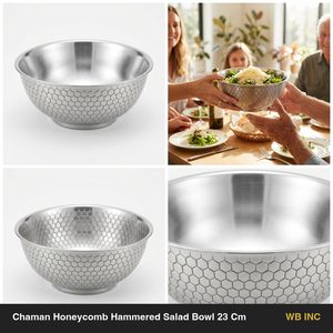 Tazón para Ensalada Hecho a Mano de Acero Inoxidable SS304 con Acabado Satinado y Diseño de Panal de Abeja, 23 cm, para Decoración del Hogar y Uso en Hoteles - Product Image 6