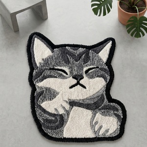 Alfombra Decorativa de Diseño Animal, de Lana, Hecha a Mano, Antideslizante, Suave y Afelpada, con Forma de Animal Gris Durmiendo, para Dormitorio o Sala de Estar - Product Image 1