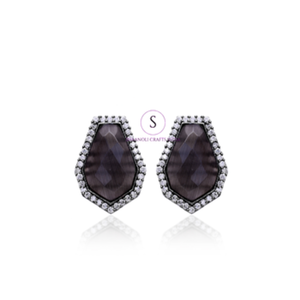 Indian <b>Crystal</b> Work Brass <b>Earrings</b> With Silver Oxidized Black <b>Stud</b> <b>Crystal</b> Stone Pattern For Wedding Mehndi Wearing <b>Earrings</b> - Product Image 1