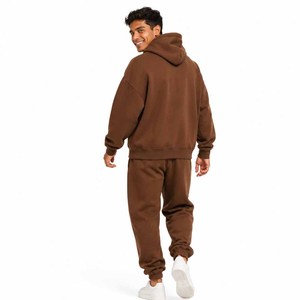 Ensemble jogging et sweat à capuche marron pour homme, 100 % coton, survêtement décontracté avec logo imprimé sur le devant, coupe droite longue, idéal pour l'automne - Product Image 6