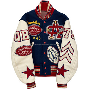 Factory Custom Men's Wool Blend Varsity <b>Jacket</b> <b>White</b> Leather Sleeve Letter Embroidery Chenille Streetwear Letterman <b>Jacket</b> - Product Image 6