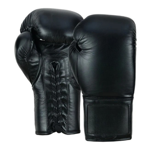 Gants de boxe en cuir noir à lacets, avec sangle de poignet réglable, pour adultes de 14 ans et plus, unisexe, pour arts martiaux - Product Image 4