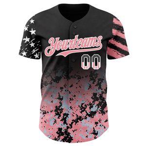 Camiseta de Béisbol Personalizada Negra con Bandera de EE. UU., Camuflaje Blanco con Degradado Rosa Medio, Estrellas y Rayas, Dos Tonos, Auténtica 100% - Product Image 1
