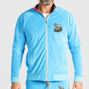 Men's <b>Light</b> Blue Tracksuit Set Full Sleeve Zipper Front Skull Print Casual Wear Spring Breathable Polyester Joggers - Product Image 2