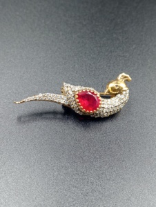 Peacock Design Silver Gold Plated Moissanite & Polki Stone Diamond Accents Unisex <b>Brooch</b> <b>Pins</b> for Wedding Clothes - Product Image 2