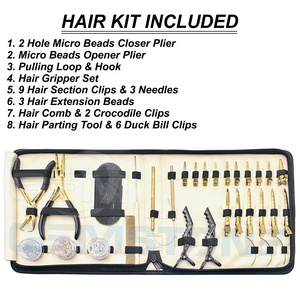 Stainless Steel Gold Hair Extension Tools Kit with 2 Hole Micro <b>Beads</b> Closer Plier Micro <b>Bead</b> Opener Plier Loop Hook Hair Grippe - Product Image 2