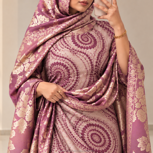 Conjunto Completo de Lujo Color Beige Malva con Estampado Fransawi Dirac y Garbasaar Floral para Bodas Somalíes - Product Image 2