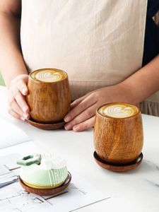 Wood Coffee <b>Cup</b> with <b>Saucer</b> Set Round Handmade Wooden Mug with Handle Minimalist Design for <b>Tea</b> or Coffee - Product Image 3