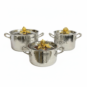 Hammered Gold Casserole <b>Set</b> Heavy Duty Metallic Finished Induction Compatible Cookware <b>Set</b> 3 <b>Serving</b> Pots and Pans food Safe - Product Image 5
