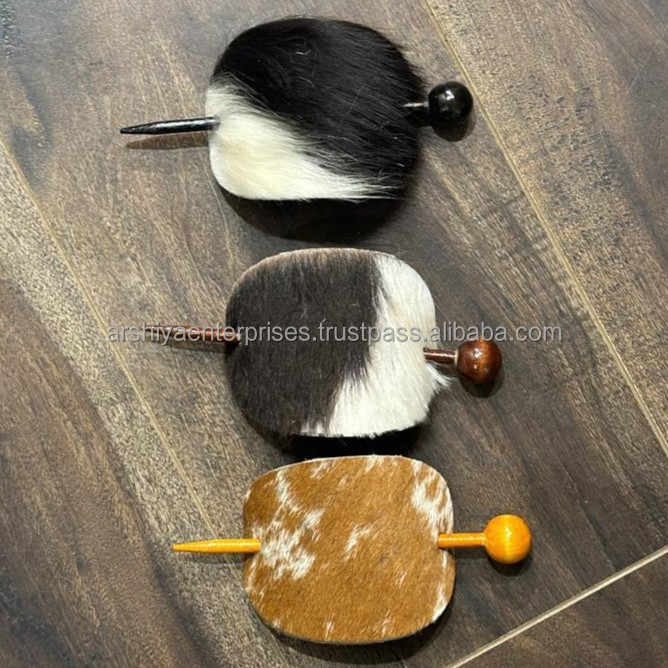 New 2024 Fashion Genuine Leather Hair Claw Western Cowhide Hair Clips & Cowhide Luxury Oval Shaped Hair Stick Women's Sets