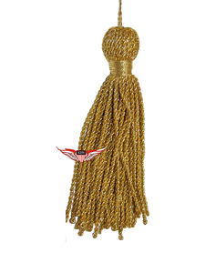 Borla decorativa navideña de 5 pulgadas, borla metálica dorada con hilo de oro sobre un lazo metálico de 5 pulgadas. - Product Image 1