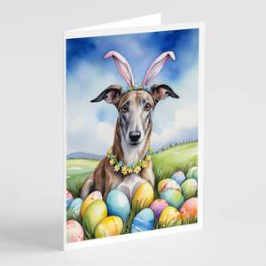 Whimsical Greyhound Easter Egg Hunt A7 Note Cards Paquete de 8 tarjetas en blanco con sobres Tamaño 5x7 - Product Image 1