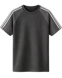 Charcoal Grey <b>White</b> Raglan Sleeve <b>TShirt</b> Men Casual Summer Crew Neck Striped Shoulder Breathable Cotton Soft Comfortable Wear - Product Image 1