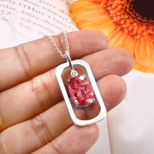 Pendentif Saphir Padparadscha de Ceylan Impeccable en Argent Sterling 925, Pierre Précieuse Coussin Faite à la Main, Cadeau de Fiançailles - Product Image 6