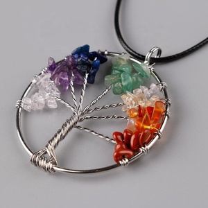 Pendentif Arbre de Vie 7 Chakras en Pierre Naturelle, Cristal Énergétique de Guérison, Bijou Spirituel Fait Main, Vente en Gros - Product Image 1