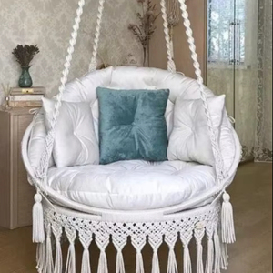 Macrame <b>Swing</b>, Hanging Chair, Hanging Cotton Macrame <b>Hammock</b> Chair, Macrame <b>Swing</b> Chair, Macrame Round <b>Swing</b>, indoor <b>swing</b> - Product Image 1