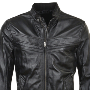 Men's Black Genuine <b>Leather</b> <b>Jacket</b> Stand Collar Zipper Closure Windproof OEM Service <b>Leather</b> <b>Jacket</b> Available For Online Sale - Product Image 2