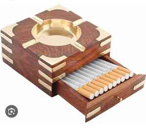 Cenicero de madera artesanal con cajón extraíble e incrustaciones de latón náutico, set para fumar, regalo para hombres, regalos para el Día del Padre - Product Image 1