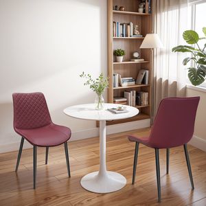 Set di 2 Sedie da Pranzo in Pelle PU Rosso Vino con Gambe in Metallo, Sedie Senza Braccioli Imbottite a Scacchi per Cucina, Ristorante, Soggiorno - Product Image 5