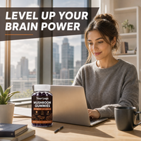 Gummies aux champignons multiples marque privée avec Cordyceps, 10 complexes, Crinière de lion, Ashwagandha, sans sucre, pour la concentration et l'immunité, 120 unités