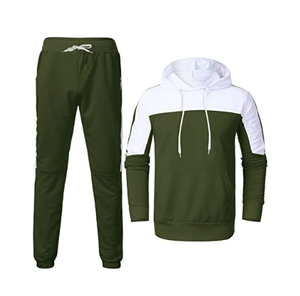 Conjunto Deportivo con Capucha para Hombre, Color Verde Oliva y Blanco, Manga Larga, Sudadera Informal, Pantalones Deportivos, Algodón Transpirable, Ropa de Otoño - Product Image 1