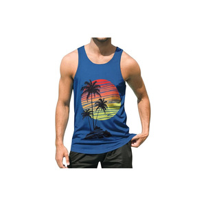 <b>Mens</b> Beach Tank Top Summer Short Sleeve Graphic Quick Dry Sublimated Print Front Logo Gym Workout - Product Image 2