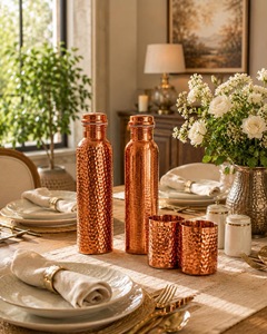 ILAHI's Hammered Copper Eco-Friendly 500ml Customizable <b>Water</b> <b>Bottle</b> Lid Classic Design Home Office Travel Outdoor Uttar Pradesh - Product Image 3