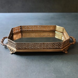 Pure Brass Rectangular Mirror Tray Vintage Gold Mirrored <b>Vanity</b> Mirror Tray Decorative Perfume and <b>Makeup</b> Organizer with Handles - Product Image 4