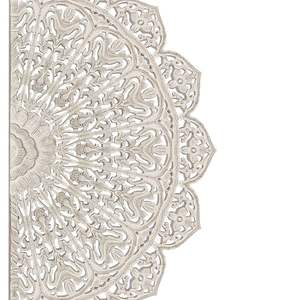 Panneau mural en bois sculpté à la main en forme de demi-lune de 48 pouces, décor floral, blanc antique - Product Image 3